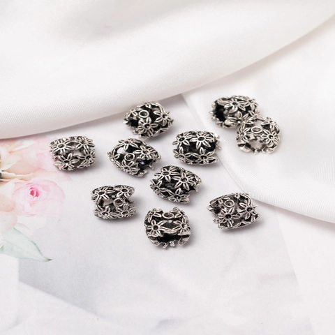 Vintage Legierung Hohl Blume Dreadlock Perlen Antiksilber Flechten Haarring Schmuck Haarklammern Zubehör Für Damen