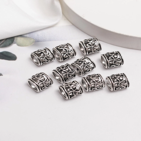 Cuentas para Rastas de Aleación Hueca Vintage Anillos para el Cabello Florales para Trenzas Plata Antigua DIY