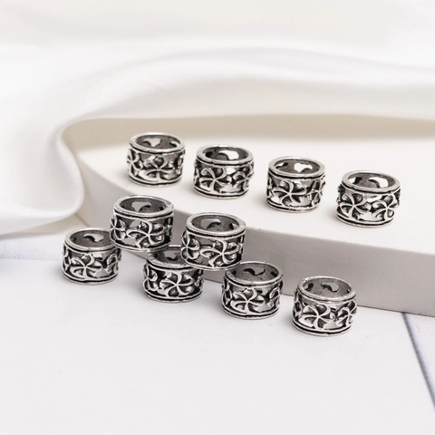 Cuentas para Rastas de Aleación Hueca Vintage Anillos para el Cabello Florales para Trenzas Plata Antigua DIY