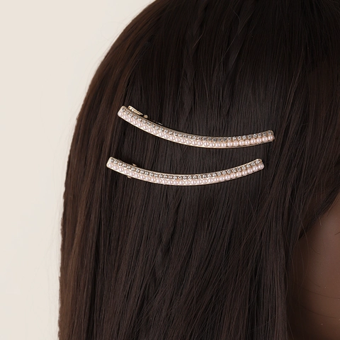 Elegante Fermaglio per Capelli in Lega con Perle Artificiali e Strass per Donna Stile Coreano Clip Laterale Curva Accessori