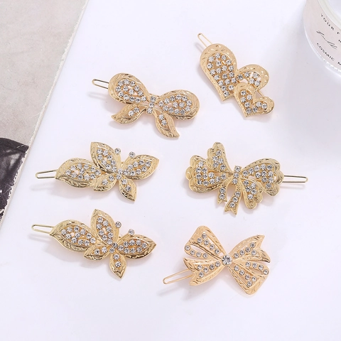 Koreanischer Stil Elegante Gold Legierung Strass Haarspangen Schmetterling Herz Schleife Haarnadeln Für Damen Mädchen Mode Kopfschmuck