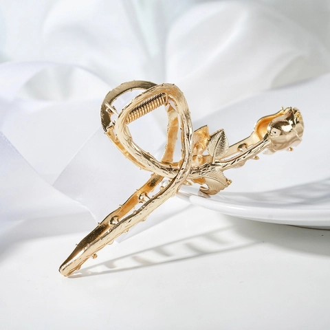 Pinza per Capelli Rosa in Lega Placcata Oro Grande Vintage Elegante Fermaglio per Donna Quotidiano Festa Matrimonio Accessori