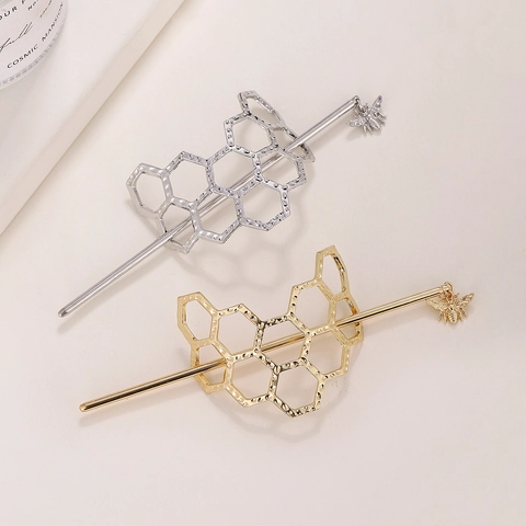 Bastoncino per Capelli Creativo in Lega a Nido d'Ape con Ape Cavo Esagonale Martellato Metallo per Donna Accessorio per Capelli