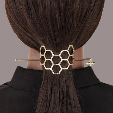Bastoncino per Capelli Creativo in Lega a Nido d'Ape con Ape Cavo Esagonale Martellato Metallo per Donna Accessorio per Capelli