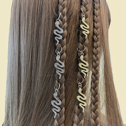 Mollette per Capelli Vintage a Forma di Serpente in Lega Accessori per Dreadlocks Donna Moda Stile Etnico Ciondoli Oro Argento Gioielli per Capelli