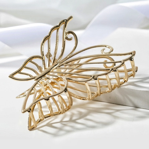 Pinza per Capelli a Farfalla in Lega Galvanizzata di Moda Grande Presa per Capelli a Squalo Cava in Metallo Accessori Donna Oro