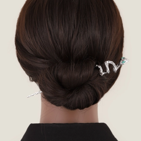 Bastoncino per Capelli in Metallo a Forma di Serpente Minimalista per Donna Oro Argento Placcato Capelli Spilla Con Occhi in Pietra Preziosa Verde Accessorio per Capelli