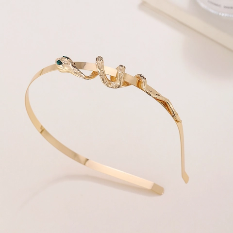 Cerchietto in Metallo a Forma di Serpente Con Occhi in Strass Verde Oro Argento Lega Accessorio per Capelli Donna Elegante Decorazione