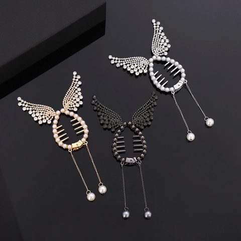 Ali d'Angelo Strass Perla Artificial Nappa Fermaglio per Capelli Metallo Coda di Cavallo Supporto per Donna Elegante Accessorio per Capelli
