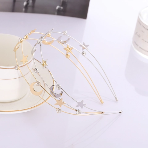 Eleganter Stern Mond Doppelschichtig Legierung Strass Haarreif Koreanischer Stil Metall Kopfschmuck Süßer Sternenhimmel Zubehör Damen