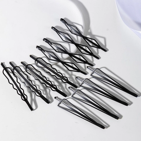Minimalist Black Metal Hair Clips Set For Women Wave Geometric Hollow Bobby Pins Non-Slip Hair Styling Accessories