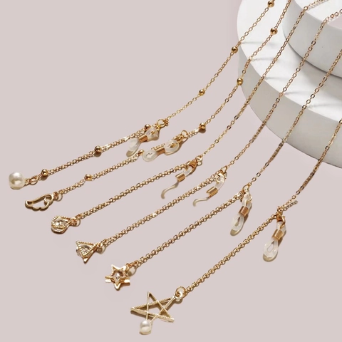 Fashion Gold Metal Glasses Chain Artificial Pearl Star Pendant Anti-Slip Eyewear Strap Mask Lanyard Jewelry For Women
