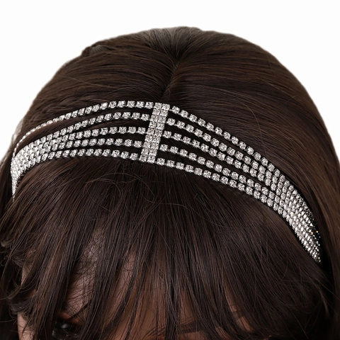 Luxus Mehrlagiges Strass Braut Stirnband Legierung Welle Elastisches Stirnband Hochzeit Haarschmuck Für Damen