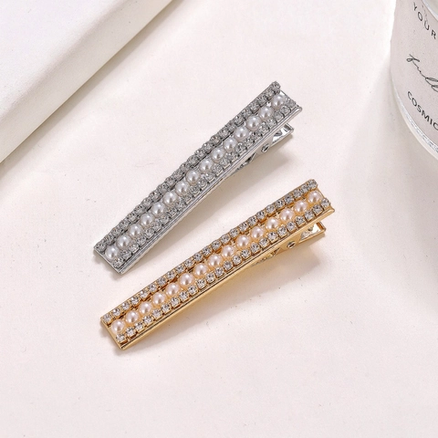 Fermaglio per Capelli in Lega di Zinco con Perla Artificiale e Strass Elegante Fermaglio a Becco d'Anatra Oro Argento per Donna