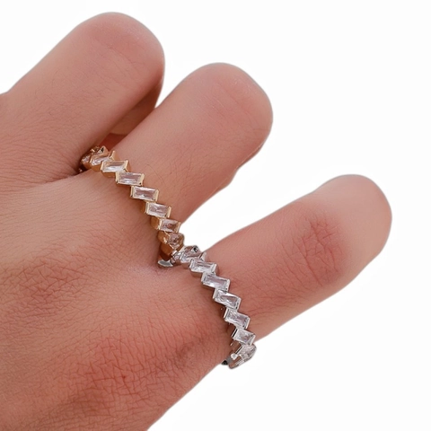 Anello Aperto Regolabile in Rame Geometrico a Zigzag alla Moda Ins per Donna Moda Placcato Oro Argento Zirconia Anello da Dito