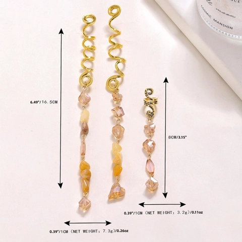 Fermagli per Capelli a Spirale Dorata a Forma di Serpente per Trecce Accessori Dreadlock Con Ciondolo a Cuore Quadrato in Strass Pietra Naturale