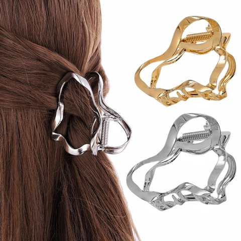 Molla per Capelli da Donna Minimalista in Metallo Liquido Irregolare Clip a Squalo Geometrica Cava Oro Argento Accessori