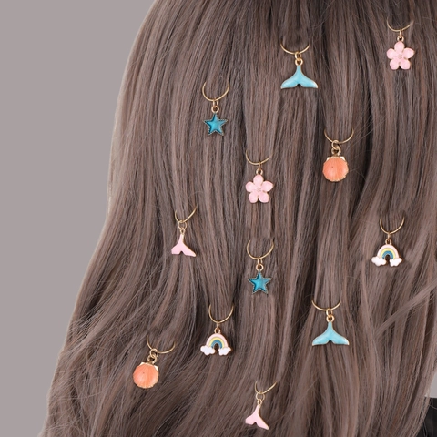 Accesorios para Rastas Anillos de Metal para el Cabello Esmalte Sirena Luna Estrella Colgantes Joyería para Trenzas Mujer