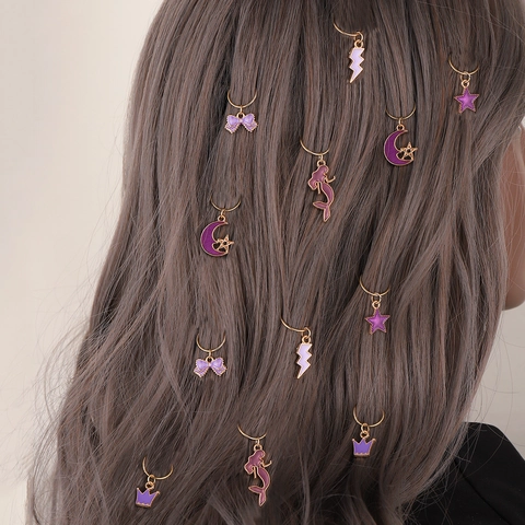 Accesorios para Rastas Anillos de Metal para el Cabello Esmalte Sirena Luna Estrella Colgantes Joyería para Trenzas Mujer