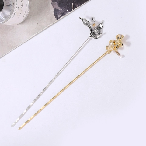 Bastoncino per Capelli in Lega Vintage a Forma di Fiore per Donna Accessori Hanfu Antichi Cinesi con Perla Artificiale