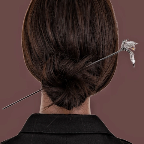 Bastoncino per Capelli in Lega Vintage a Forma di Fiore per Donna Accessori Hanfu Antichi Cinesi con Perla Artificiale