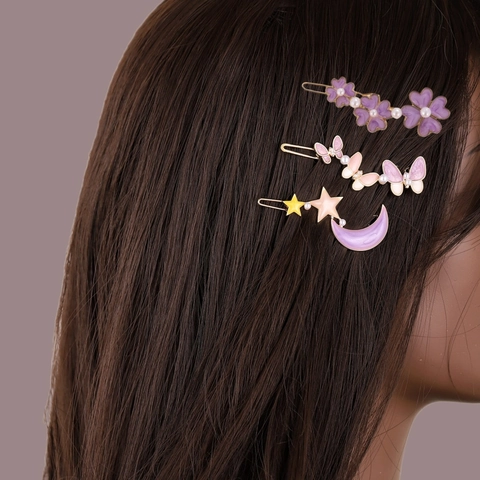 Koreanischer Stil Zinklegierung Blume Schmetterling Stern Mond Haarspangen Für Damen Künstliche Perle Emaille Handmade Kopfschmuck