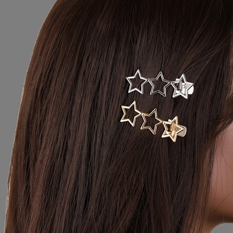 Fermagli per Capelli a Stella in Metallo Y2K Pentagramma a Becco d'Anatra per Donna Forcine Laterali a Stella Cava Accessori