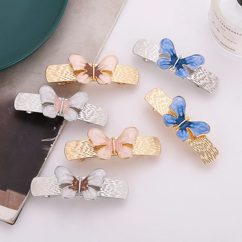 Pinza para el Cabello de Mariposa de Aleación Vintage Elegante Pasador de Esmalte Accesorio de Pelo Mujer Oro Plata Clip Metálico