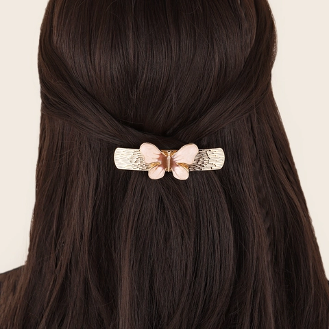 Vintage Alloy Butterfly Hair Clip Elegant Drip Oil Enamel Spring Clip Fashion Hair Accessories For Women Gold Silver