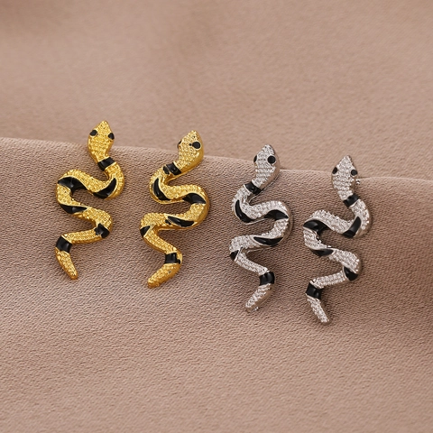 Vintage Legierung Schlange Ohrstecker Mit Edelstahl Ohrringstift Gold Silber Plattiert Emaille Strass Schlangenform Ohrringe Für Damen Alltag Party Schmuck