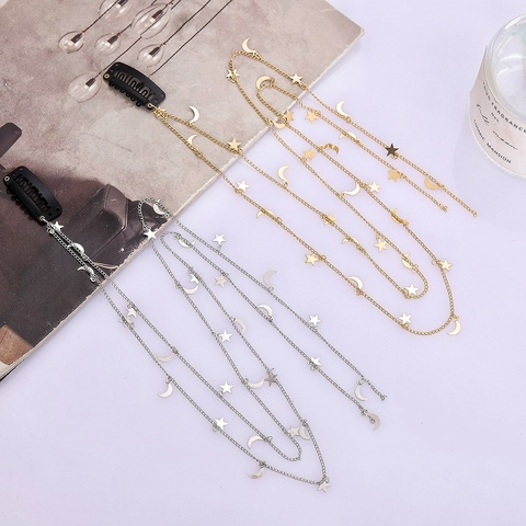 Bohemian Ster Maan Lange Kwastje Ketting Legering Verguld Goud Zilver Fee Haarklem Voor Vrouwen Bruiloft Feest Sieraden