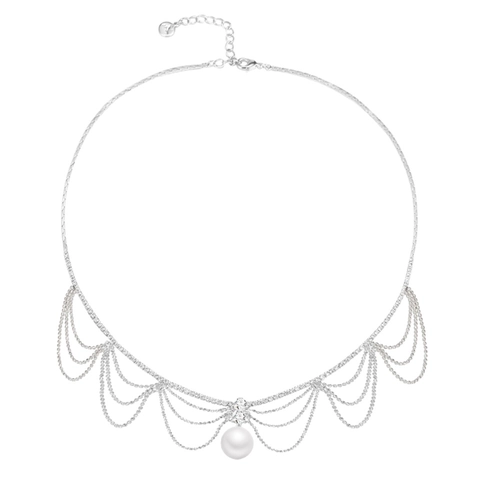 Luxury Alloy Rhinestone Artificial Pearl Tassel Necklace For Women Elegant Multi Layer Fringed Choker French Style Party Wedding Jewelry