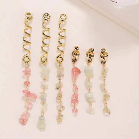 Accessori per Capelli Dreadlock a Spirale in Lega Oro con Ciondolo in Pietra Naturale Anelli per Trecce Gioielli per Capelli Donna