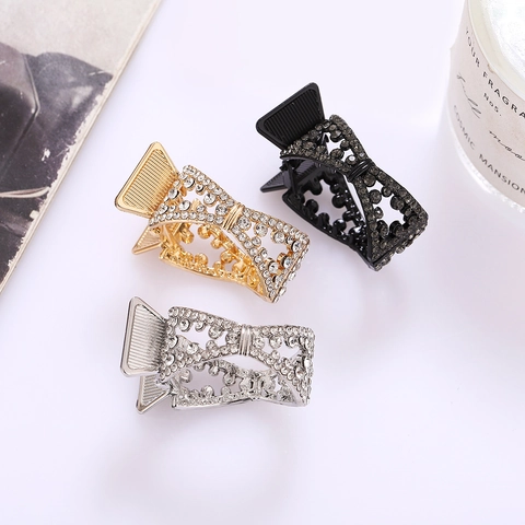 Elegante Pinza per Capelli in Lega con Strass a Fiocco Piccola Farfalla Metallica Shark Clip Fissatore per Coda Alta Donna