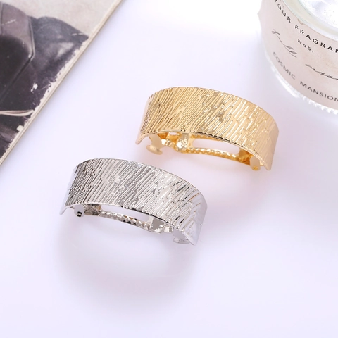 Molletta a Molla per Coda di Cavallo ad Arco con Texture Spazzolata in Metallo in Lega Oro Argento Geometrico Donna Accessorio