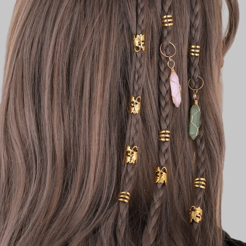 Anelli per Capelli Dreadlock con Ciondolo a Pilastro Esagonale in Cristallo Avvolto in Filo Set di Fermagli per Capelli in Lega