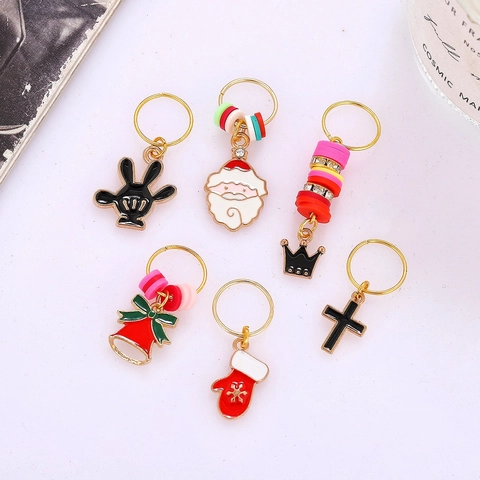 Anelli per Capelli in Treccia di Smalto di Lega di Natale Pendenti di Cappello di Fiocco di Neve Babbo Natale Accessori per Capelli