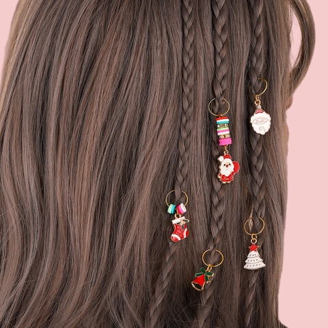 Anelli per Capelli in Treccia di Smalto di Lega di Natale Pendenti di Cappello di Fiocco di Neve Babbo Natale Accessori per Capelli