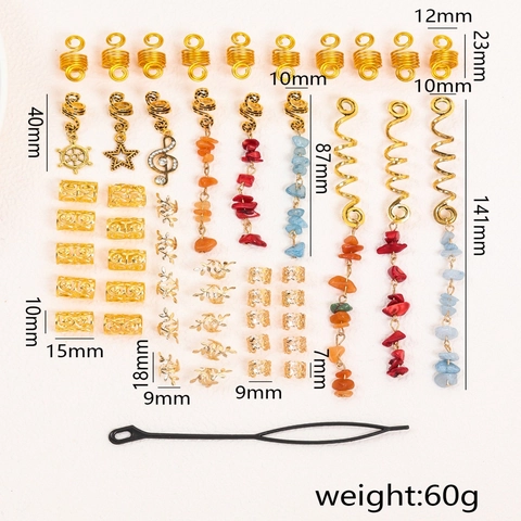 Set Accessori Dreadlock in Lega d'Oro Con Ciondoli in Pietra Naturale Anelli per Capelli a Spirale per Decorazione Trecce Donna