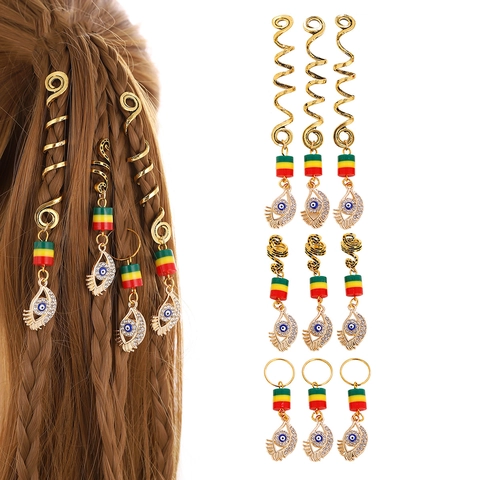 Accessoires de Cheveux en Alliage Forme de Serpent Avec Pendentif Mauvais Œil Strass Anneaux de Cheveux Spirale Or