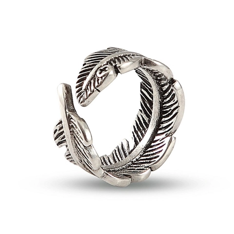 Anillo Abierto de Pluma de Acero de Titanio Retro para Hombres Mujeres Joyas Indias Estilo Punk Vintage Anillo de Banda Ajustable Color Plata