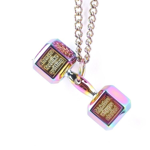 Fitness Dumbbell Stainless Steel Pendant Necklace Inspirational Engraved Quote Workout Jewelry For Men Women Gym Accessory