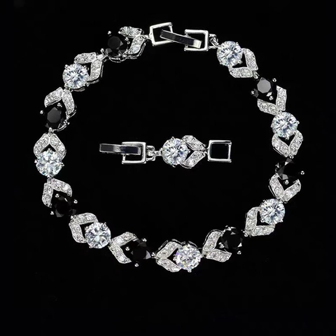 Hip Hop Copper Rhinestone Patchwork Bracelet Black And White Round Zirconia Style Tennis Chain Bracelet For Unisex Jewelry