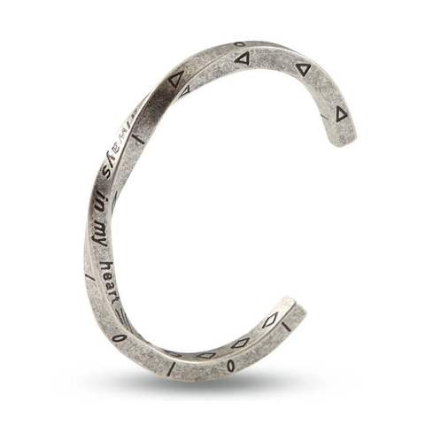 Brazalete Vintage Vikingo Mobius de Acero Inoxidable Grabado Always In My Heart Plata Antigua Abierto para Hombre Mujer