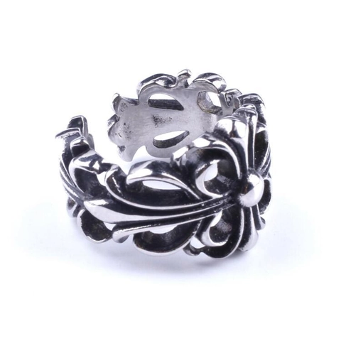 Anillo Abierto de Acero de Titanio Punk Gótico Retro Patrón de Cruz Flor de Lis Banda Ajustable Joyería Regalo Para Hombre Mujer