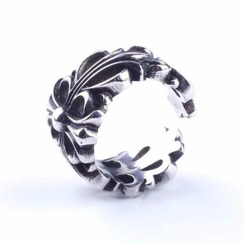 Anillo Abierto de Acero de Titanio Punk Gótico Retro Patrón de Cruz Flor de Lis Banda Ajustable Joyería Regalo Para Hombre Mujer