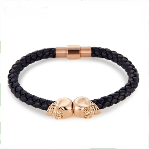 Bracciale da Uomo Punk in Pelle Intrecciata con Teschio Chiusura Magnetica in Acciaio Inossidabile Gioielli Rock Gotico Regalo