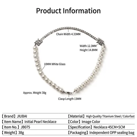 Gothische Initiaal Titaniumstaal Gesplitste Kunstparel Choker Halsketting Voor Dames Heren Hip Hop Streetwear Y2K Sieraden