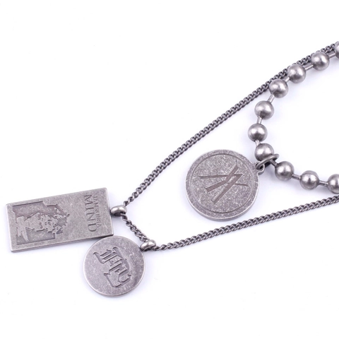 Vintage Titanstahl Doppellagige Halskette Set Kugelkette Rechteckige Runde Anhänger Industrieller Hip Hop Punk Unisex