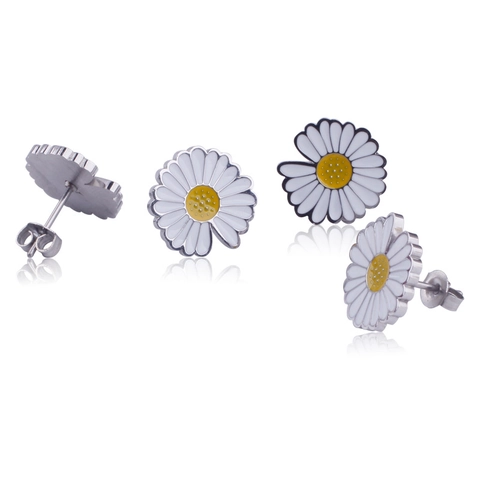 Orecchini a Bottone Margherita in Acciaio al Titanio Minimalista per Uomo Donna Unisex Gioielli con Fiori in Smalto